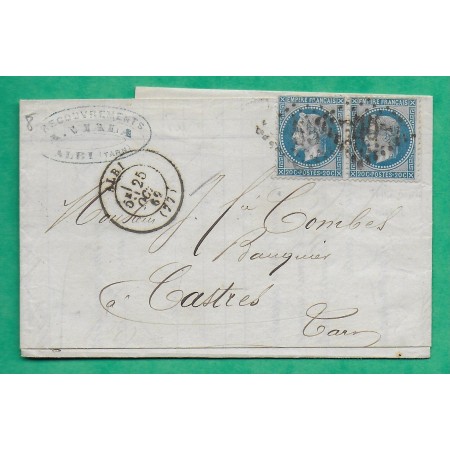 N°29 PAIRE GC 55 ALBI TARN DOUBLE PORT POUR CASTRES 1869 LETTRE COVER FRANCE