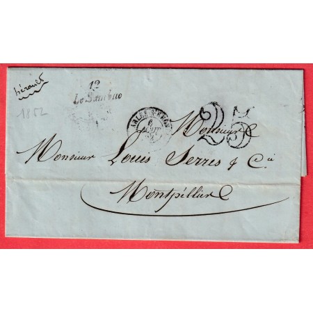 CURSIVE 12 LE SAMBUC BOUCHES DU RHONE T15 ARLES SUR RHONE 1852 MONTPELLIER RARE INDICE 20