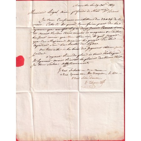 RARE CAD MARSEILLE TYPE 12 DU 30 DEC 1829 UTILISATION ANTICIPE DU TYPE 12 POUR MONTPELLIER BOUCHES DU RHONE