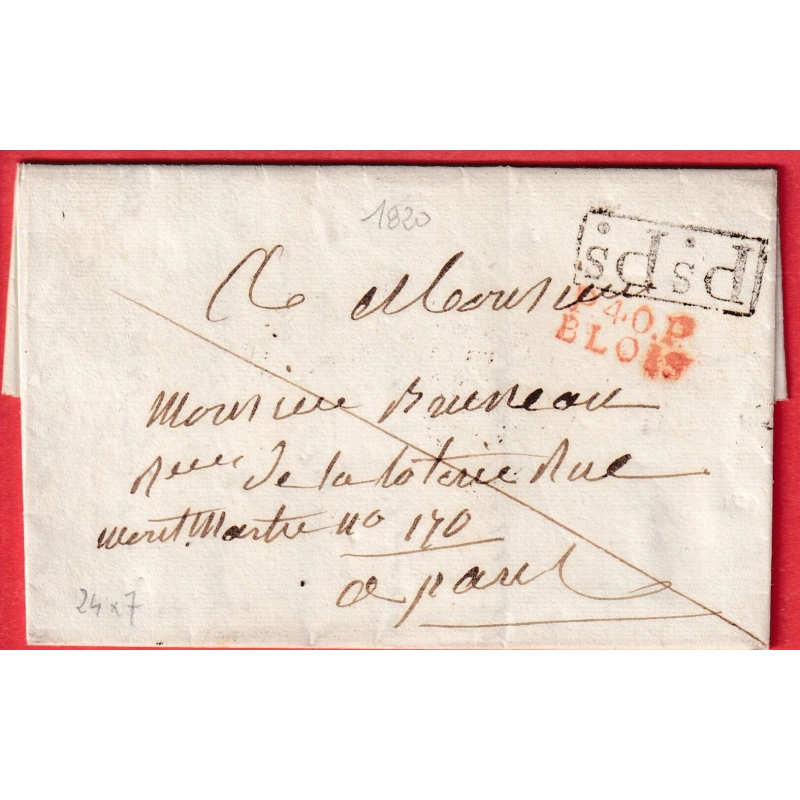 MARQUE P40P BLOIS LOIR ET CHER EN ROUGE 1820 PARIS 22X10 INDICE 14