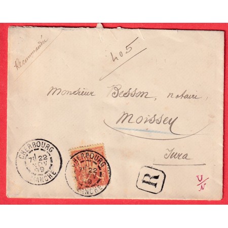 N°94 LETTRE RECOMMANDE CHERBOURG MANCHE 1899 MOISSEY JURA