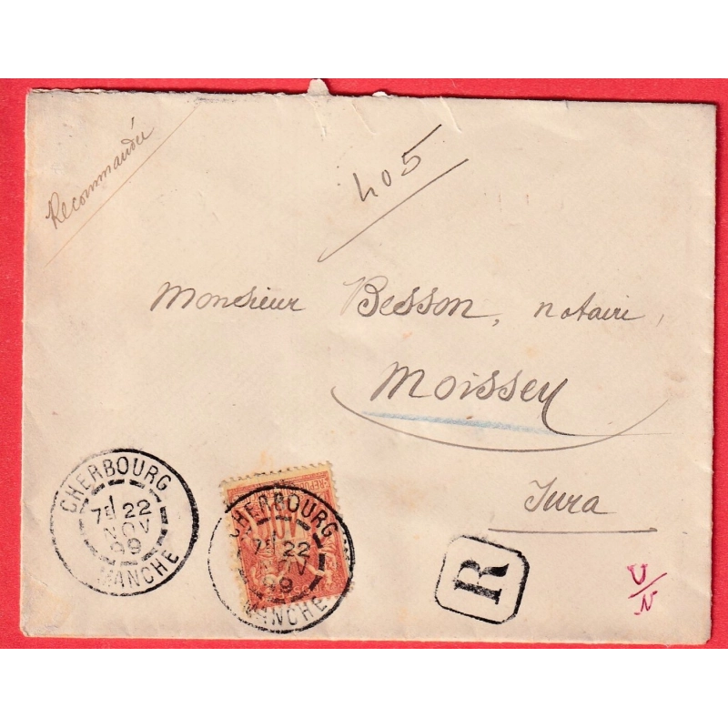 N°94 LETTRE RECOMMANDE CHERBOURG MANCHE 1899 MOISSEY JURA