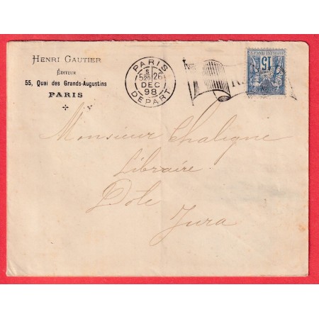 N°90 CACHET ESSAI PARIS DEPART GRAND DRAPEAU OMBRE POUR DOLE JURA 1898