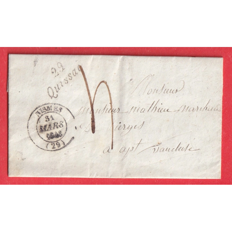CURSIVE 29 QUISSAC GARD CAD TYPE14 NIMES 1843 APT VAUCLUSE INDICE 11