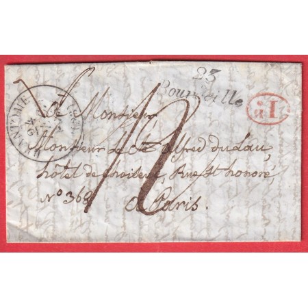 CURSIVE 23 BOURDEILLE DORDOGNE CAD TYPE 13 BRANTOME POUR PARIS 1835 INDICE 20