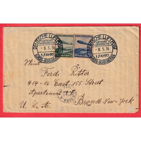 ZEPPELLIN HINDENBURG 1936 DEUTSH LUFTPOST POUR NEW YORK ETATS UNIS USA