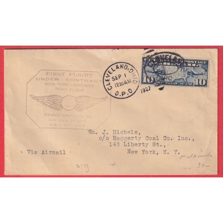1ER VOLS ETATS UNIS USA 1927 NEW YORK CHICAGO NIGHT FLIGHT