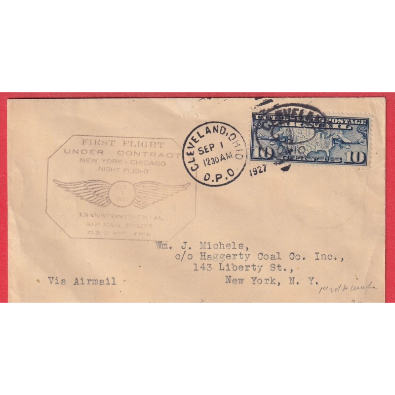 1ER VOLS ETATS UNIS USA 1927 NEW YORK CHICAGO NIGHT FLIGHT
