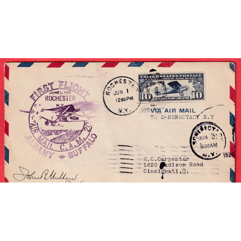 1ER VOLS ETATS UNIS USA 1928 ALBANY BUFFALO SIGNATURE DU PILOTE ??
