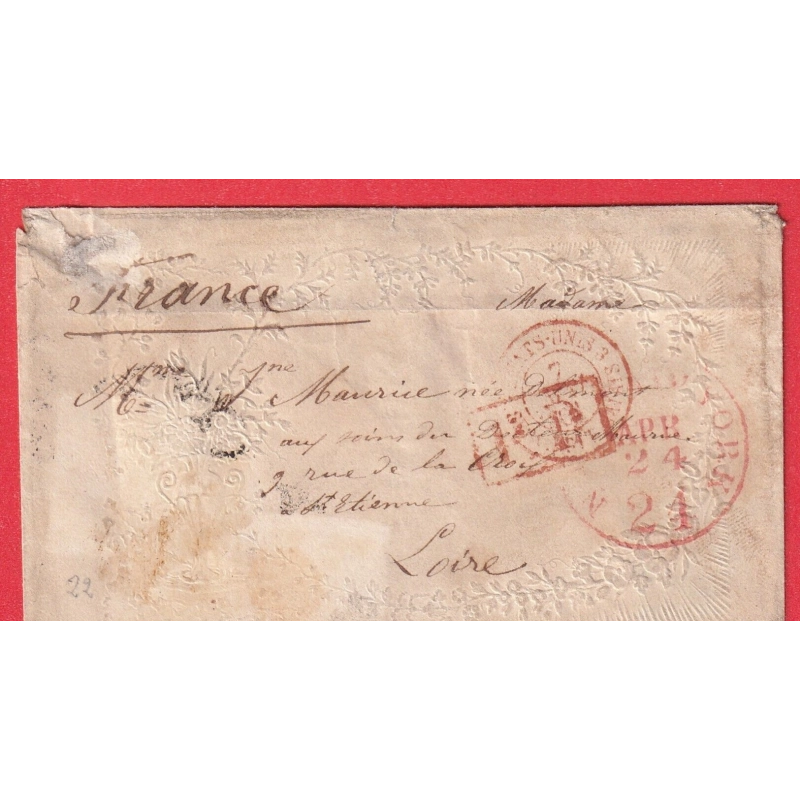 VALENTINE LOVE LETTER NEW YORK USA 1861 ST ETIENNE LOIRE PP ENCADRE ROUGE