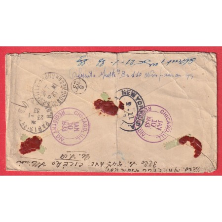 ENTIER ETATS UNIS USA RECOMMANDE 2C + TIMBRES CICERO ILLINOIS MARSEILLE REEXP PARIS