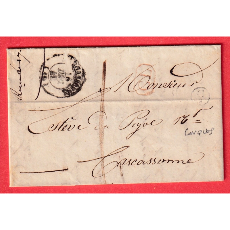 CAD TYPE 15 CARCASSONNE AUDE CL ROUGE TAXE LOCALE 1 BOITE RURALE COMPLEMENTAIRE C/3 CONQUES