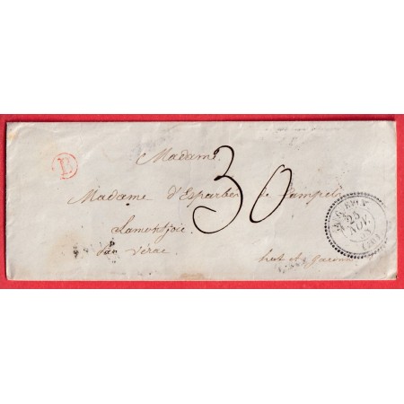 CAD TYPE 22 LEGUEVIN HAUTE GARONNE TAXE MANUSCRIT 30 BOITE RURALE ROUGE B POUR NERAC LOT ET GARONNE