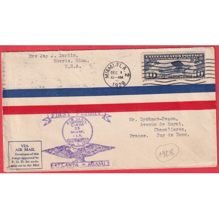 1ER VOLS FIRST FLIGHT ETATS UNIS USA ATALANTA MIAMI 1928 CHAMALIERES PUY DE DOME