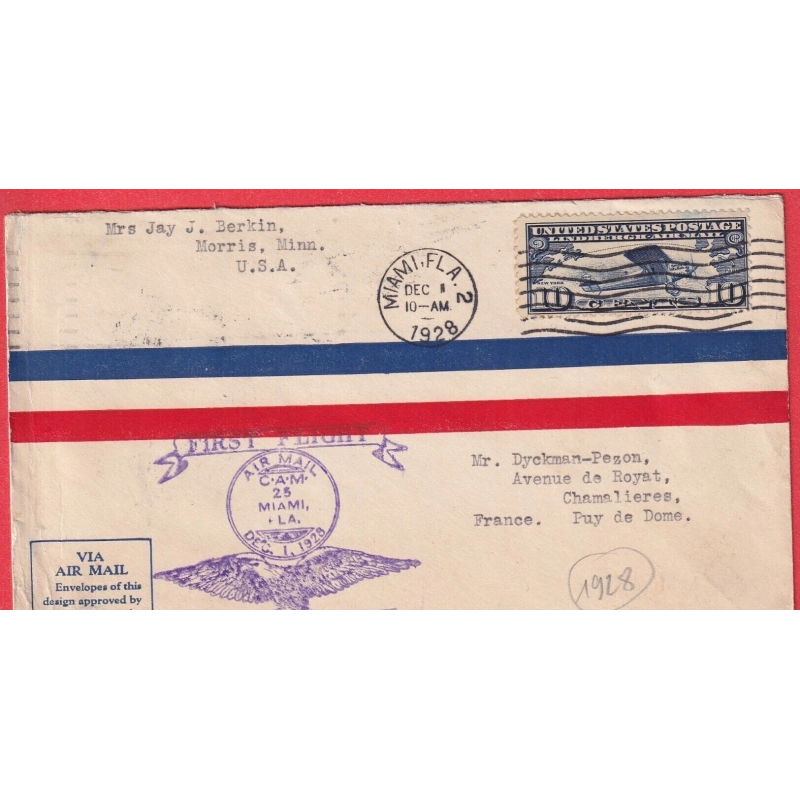 1ER VOLS FIRST FLIGHT ETATS UNIS USA ATALANTA MIAMI 1928 CHAMALIERES PUY DE DOME