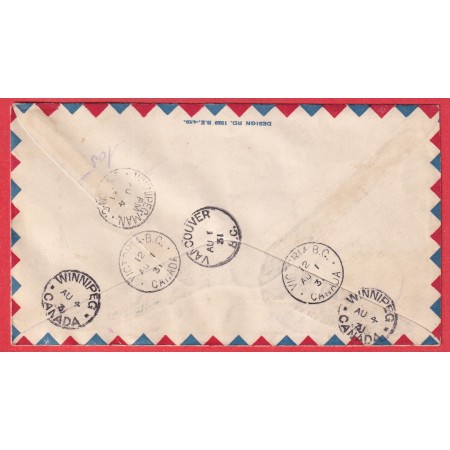 1ER VOLS FIRST FLIGHT CANADA VICTORIA VANCOVER 1931 RECOMMANDE