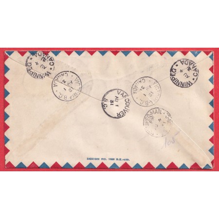 1ER VOLS FIRST FLIGHT CANADA VICTORIA VANCOVER 1931 RECOMMANDE