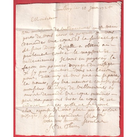 MARQUE DE CAMBRAY CAMBRAI NORD 1724 LN°2 INDICE 15 POUR DOUAY