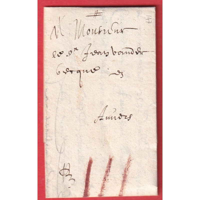 LETTRE DE LILLE NORD EN 1636 TAXE ESPAGNOLE III A LA CRAIE ROUGE  POUR ANVERS BELGIQUE