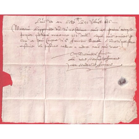 LETTRE DE LILLE NORD EN 1636 TAXE ESPAGNOLE III A LA CRAIE ROUGE  POUR ANVERS BELGIQUE