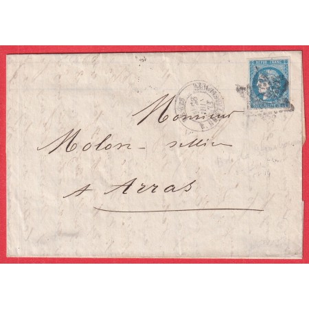 N°46B PARIS ETOILE 14 R DE STRASBOURG POUR ARRAS PAS DE CALAIS 28 JUIN 1871 LETTRE