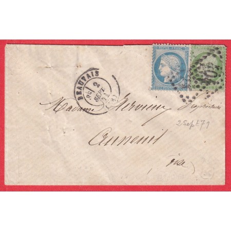 N°37 20 BEAUVAIS OISE 2 SEPTEMBRE 1871 POUR AUNEUIL