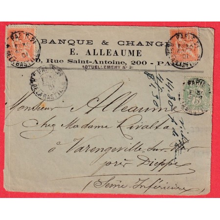 N°111 117X2 LEVEE EXCEPTIONNELLE PARIS 21 R DE LA BASTILLE E1 1901 DEVANT DE LETTRE FRONT COVER