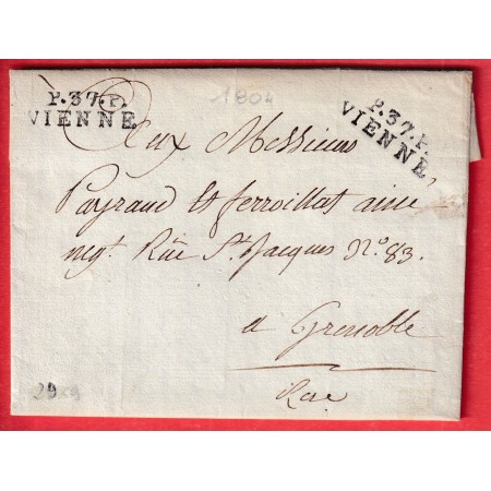 MARQUE P37P VIENNE ISERE  DOUBLE FRAPPE 1804 POUR GRENOBLE 28X9 INDICE 11