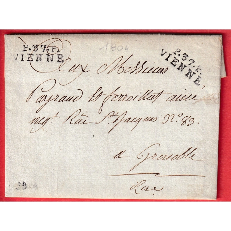 MARQUE P37P VIENNE ISERE  DOUBLE FRAPPE 1804 POUR GRENOBLE 28X9 INDICE 11