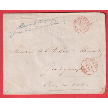 CAD ROUGE BUREAU DU PALAIS DE ST CLOUD 1858 MAISON DE L' EMPEREUR  SERVICE MAISON MILITAIRE GUINGAMP COTES DU NORD