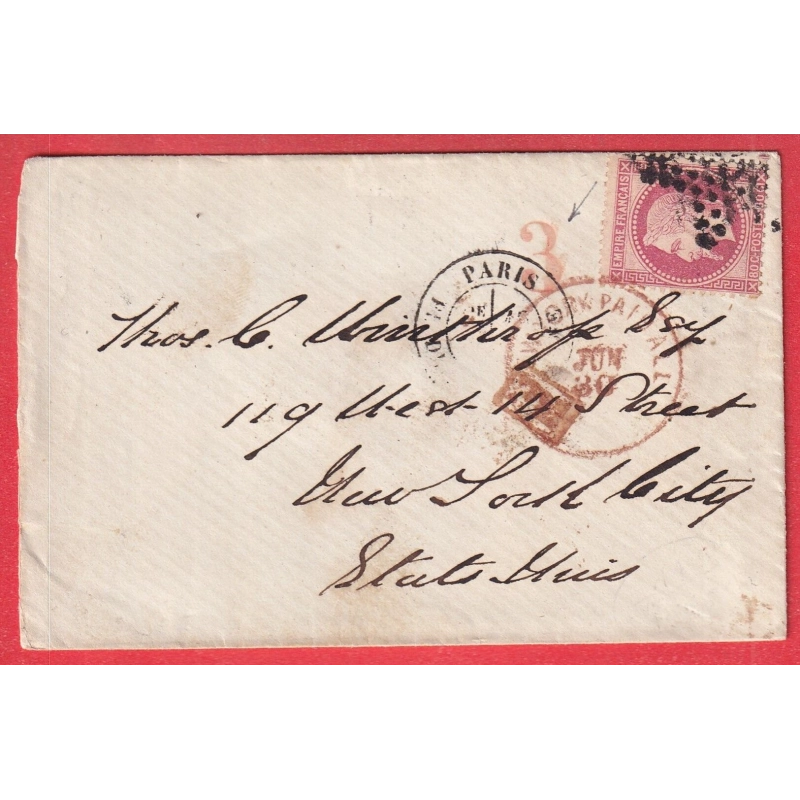 N°32 PARIS ETOILE 3 PL DE LA MADELEINE POUR NEW YORK ETATS UNIS USA