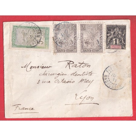 MADAGASCAR FIANARANTSOA 1911 POUR LYON BEL AFFRANCHISSEMENT