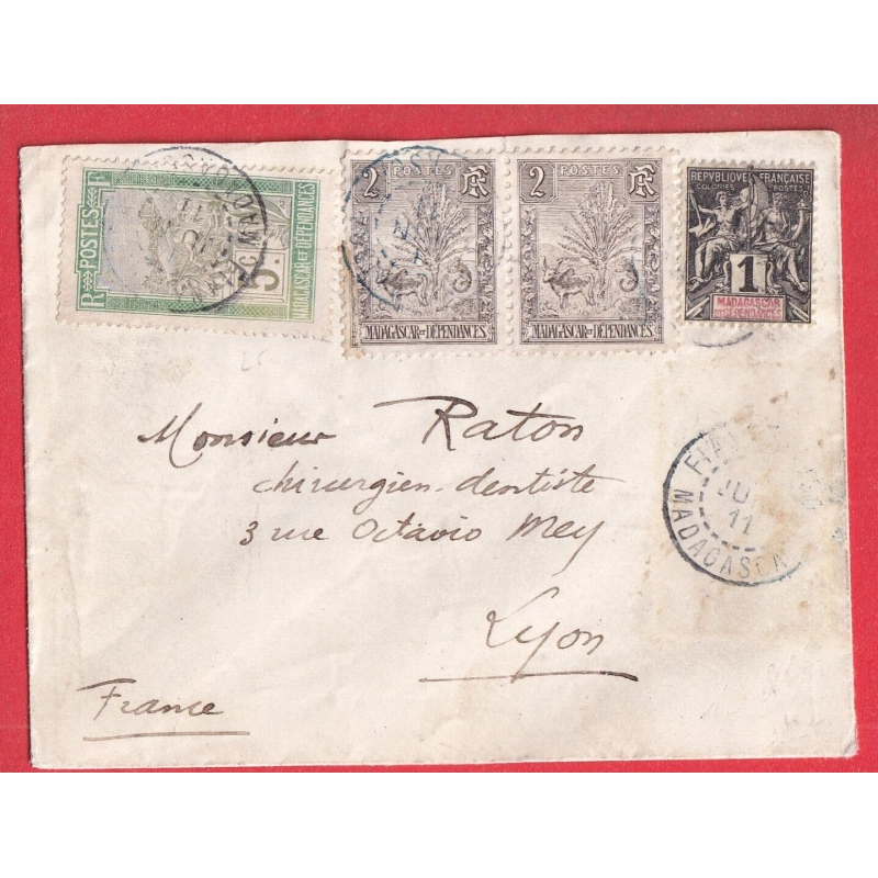 MADAGASCAR FIANARANTSOA 1911 POUR LYON BEL AFFRANCHISSEMENT