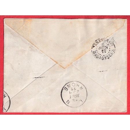 MADAGASCAR FIANARANTSOA 1911 POUR LYON BEL AFFRANCHISSEMENT