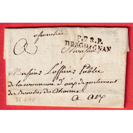 MARQUE P78P DRAGUIGNAN 1805 POUR AIX EN PROVENCE BOUCHES DU RHONE 35X10 INDICE 12