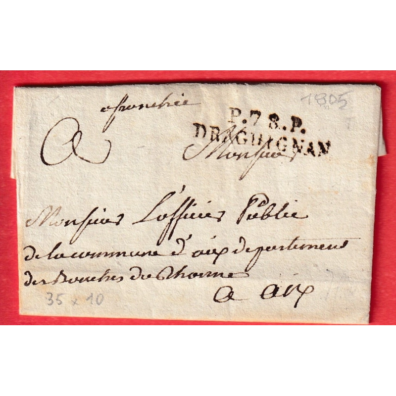 MARQUE P78P DRAGUIGNAN 1805 POUR AIX EN PROVENCE BOUCHES DU RHONE 35X10 INDICE 12