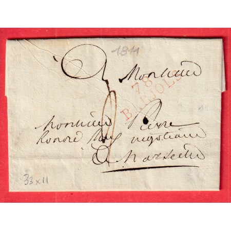 MARQUE 78 BARJOLS VAR EN ROUGE 33X11 INDICE 11 POUR MARSEILLE 1811