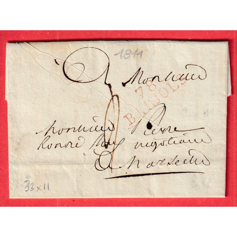 MARQUE 78 BARJOLS VAR EN ROUGE 33X11 INDICE 11 POUR MARSEILLE 1811