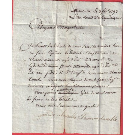 DEBOURSE DE MARSEILLE BOUCHES DU RHONE 1793 MARQUE 12 AIX EN ROUGE POUR CUCURON 1793 INDICE 14