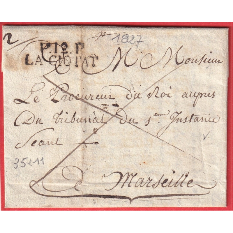 MARQUE P12P LA CIOTAT BOUCHES DU RHONE 1827 35X11 POUR MARSEILLE INDICE 12