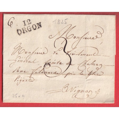 MARQUE 12 ORGON BOUCHES DU RHONE 25X11 1825 INDICE 12 POUR AVIGNON VAUCLUSE