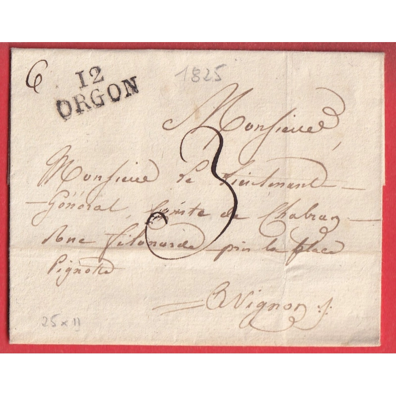 MARQUE 12 ORGON BOUCHES DU RHONE 25X11 1825 INDICE 12 POUR AVIGNON VAUCLUSE