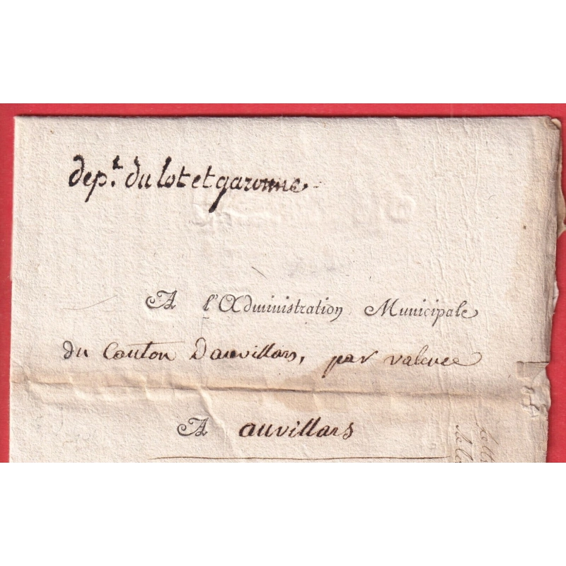 FRANCHISE DEPARTEMENT LOT ET GARONNE AGEN 1795 POUR AUVILLARS