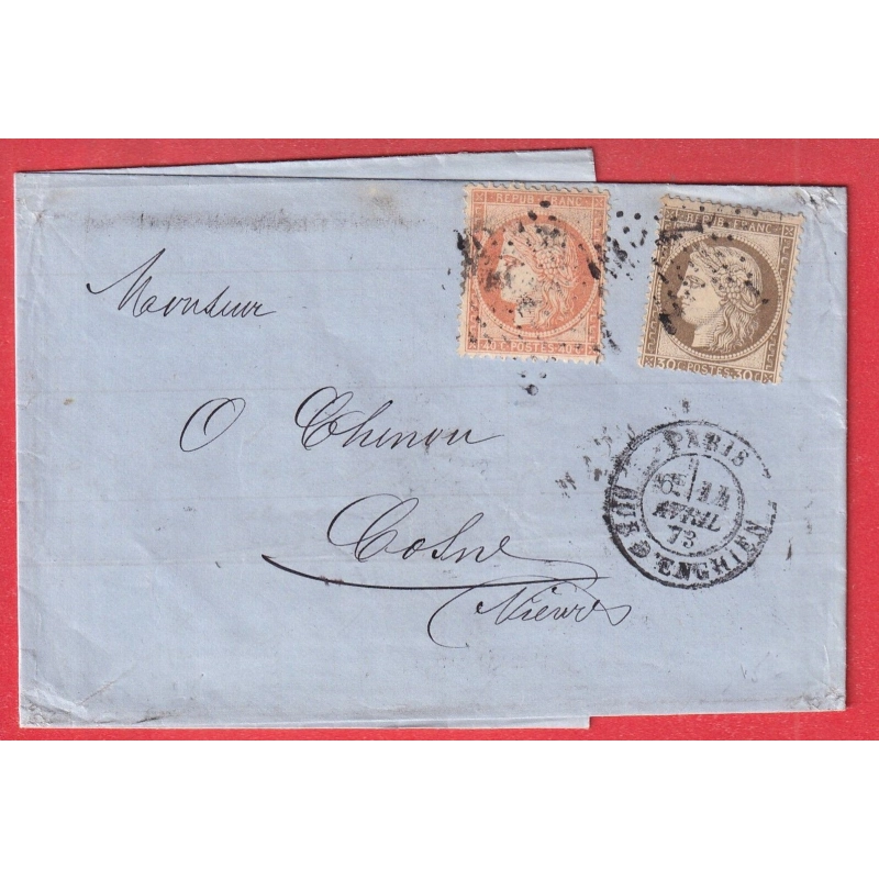 N°38 56 PARIS ETOILE 4 RUE D'ENGHEINS 1873 POUR COSNE NIEVRE