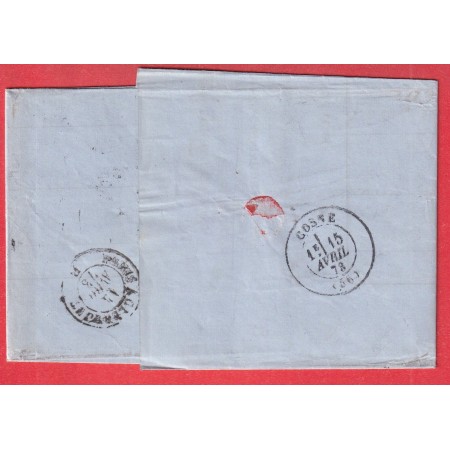 N°38 56 PARIS ETOILE 4 RUE D'ENGHEINS 1873 POUR COSNE NIEVRE