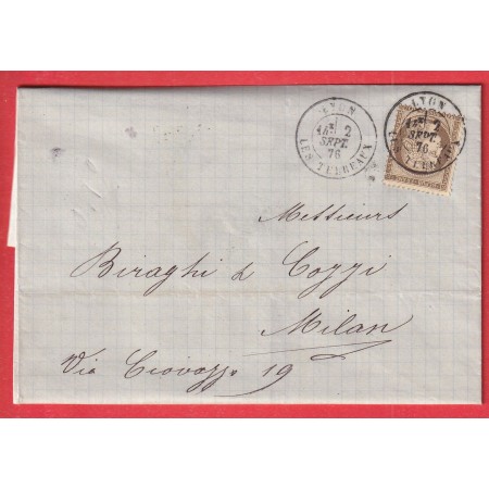 N°56 CAD TYPE 17 LYON LES TERREAUX MILAN ITALIE ITALIA 1876