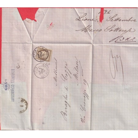 N°56 CAD TYPE 17 LYON LES TERREAUX MILAN ITALIE ITALIA 1876
