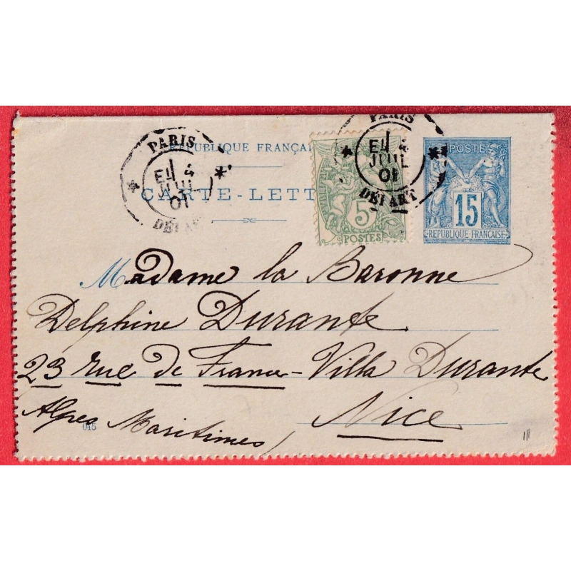 ENTIER SAGE + N°111 LEVEE EXCEPTIONNELLE PARIS DEPART E1 POUR NICE ALPES MARITIMES