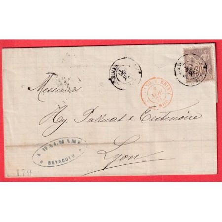 N°69 CAD BEYROUTH SYRIE 1877 BFE POUR LYON RHONE