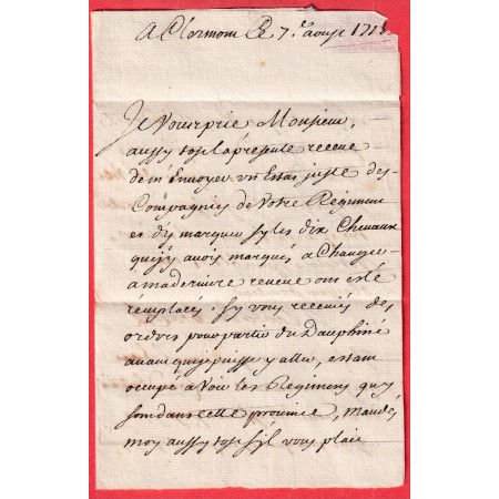 MARQUE MANUSCRIT DE CLERMONT FERRAND PUY DE DOME 1718 INDICE 20 LN°15A POUR GRENOBLE ISERE MILITAIRE AFFAIRE DU ROI